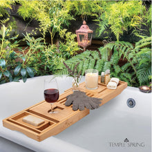 Load image into Gallery viewer, Sturdy Bamboo Bathtub Caddy with Soap Dish &amp; Accessories for Ultimate Comfort