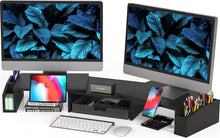 Load image into Gallery viewer, Multi-Functional Black Monitor Stand with Sliding Drawer &amp; Organizers for Desks