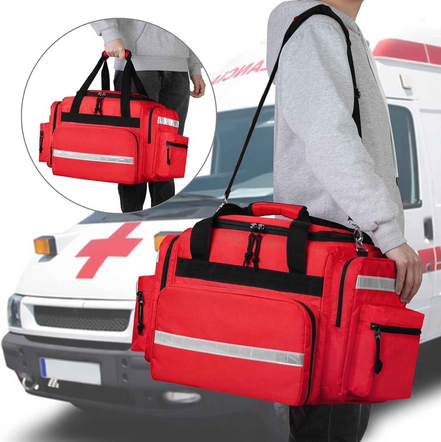 Lightweight Red Trauma Bag with Multiple Pockets - Perfect for EMT & Outdoor Use