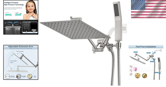 12-Inch Brushed Nickel High Pressure Dual Rain Shower Head with Handheld Option