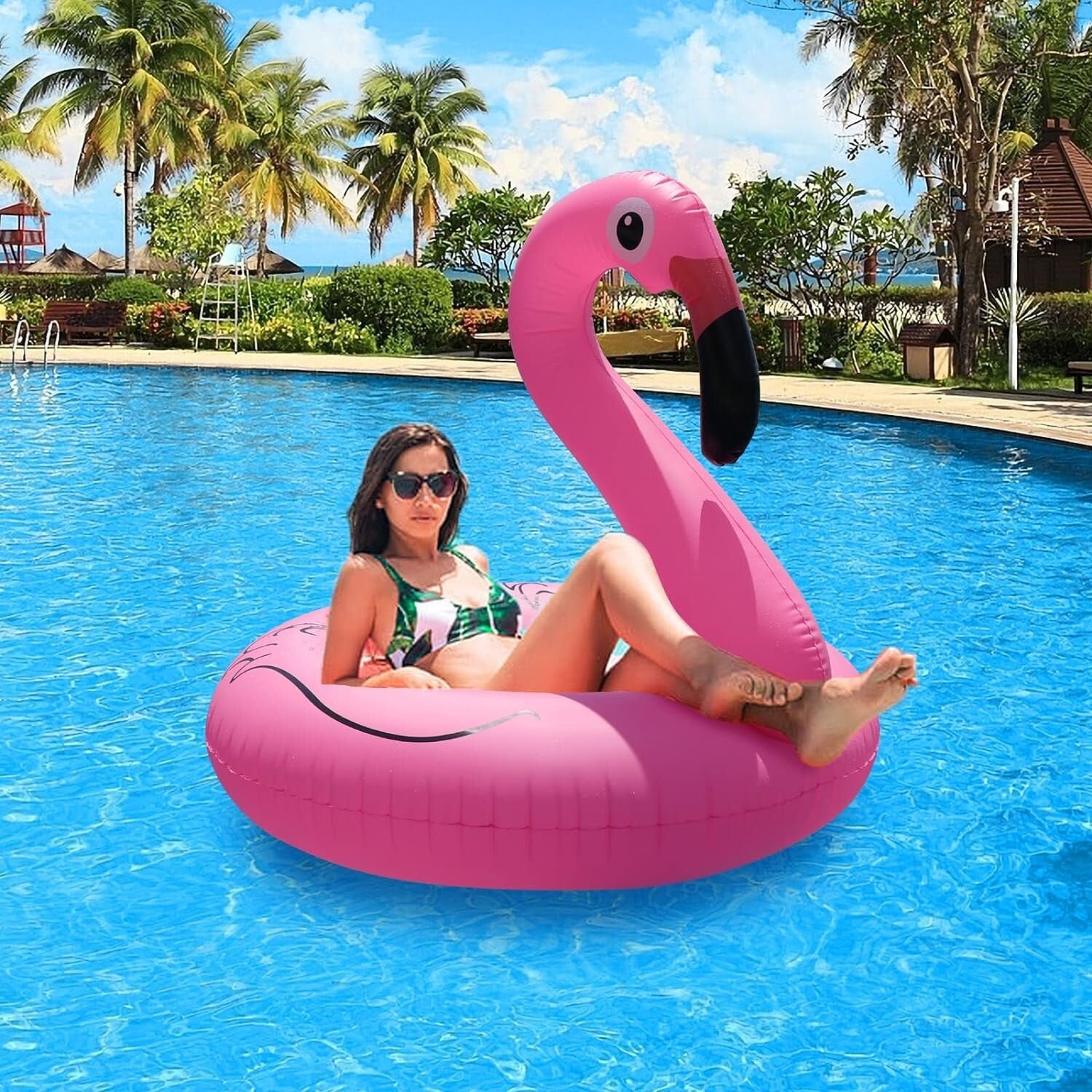 Extra Large Solar-Powered Flamingo Pool Float with LED Lights - 150 lbs Limit