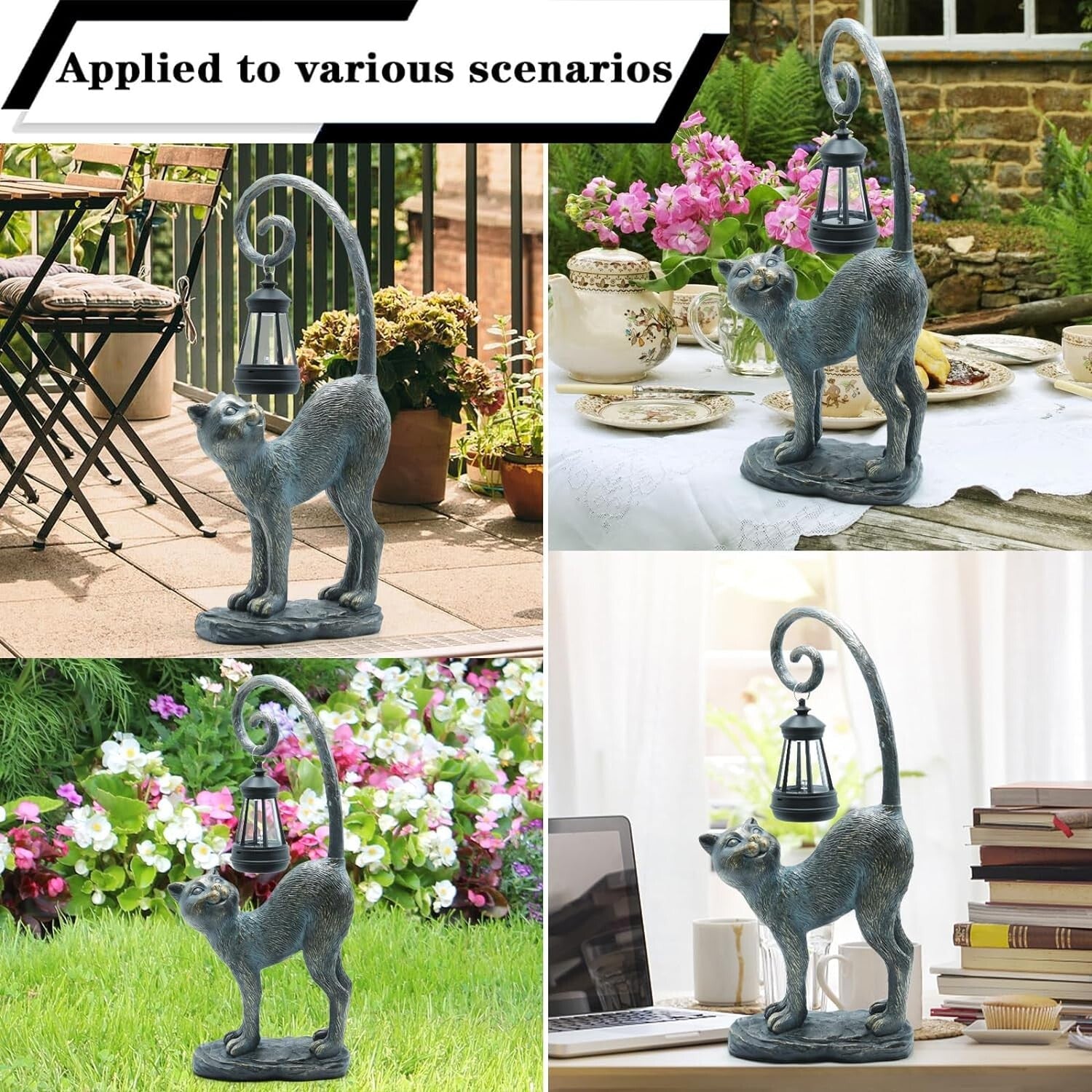 Elegant Solar-Powered Cat Statue for Garden & Patio - Resin Sculpture Decor