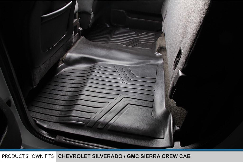 Durable Black Floor Mats 2 Row Liner for Crew Cab 2014-2018 Chevy Silverado