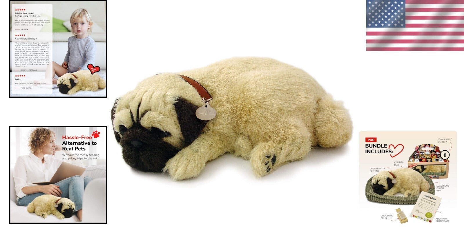 Battery-Operated Interactive Pug Puppy for Kids and Seniors - Perfect Companion