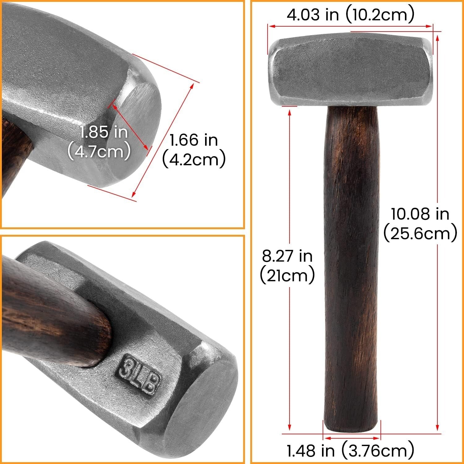 3lb Professional Blacksmith Hammer – Ergonomic Hickory Handle, Alloy Steel Head