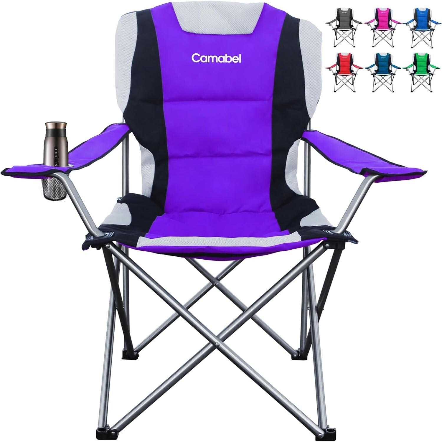 Extra Large Folding Camping Chair - 400lbs Support - Lightweight Purple Design