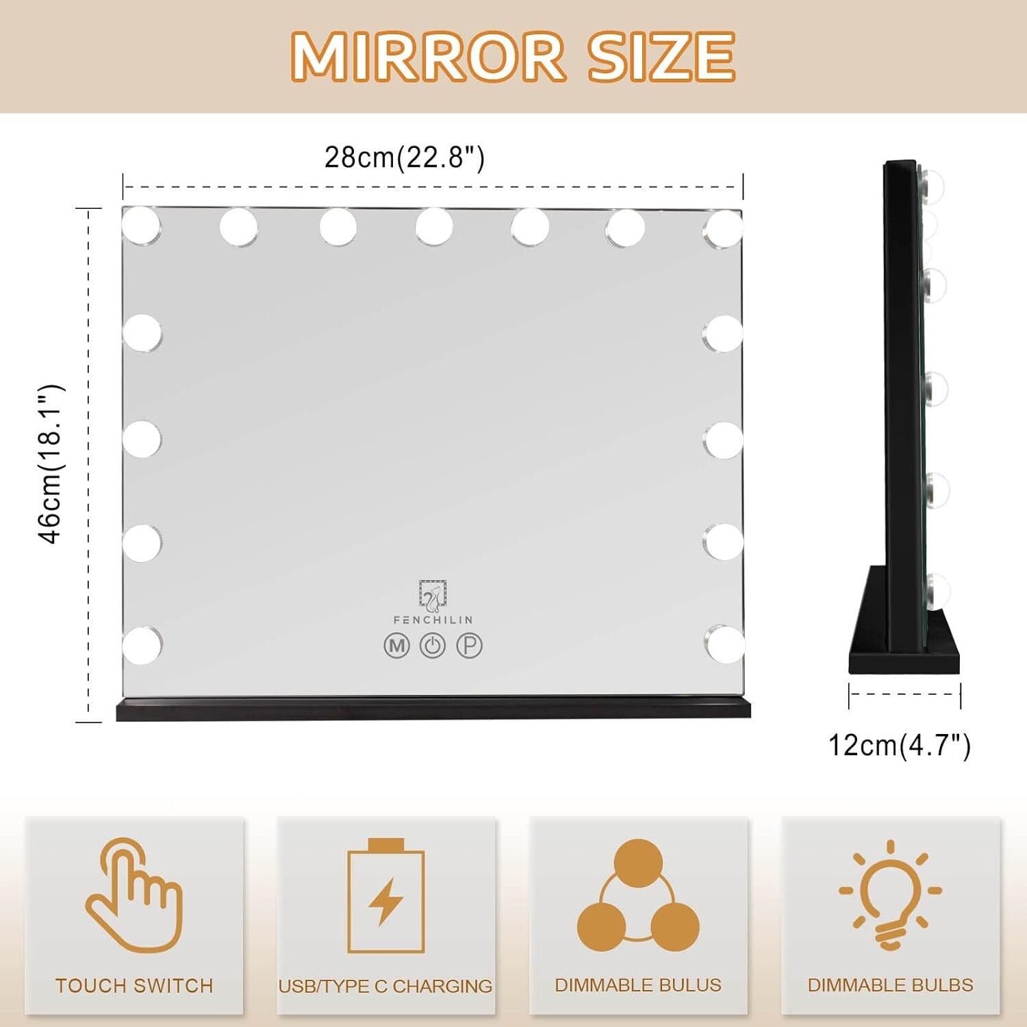Elegant Vanity Mirror with Adjustable Brightness & 10X Magnification - Black