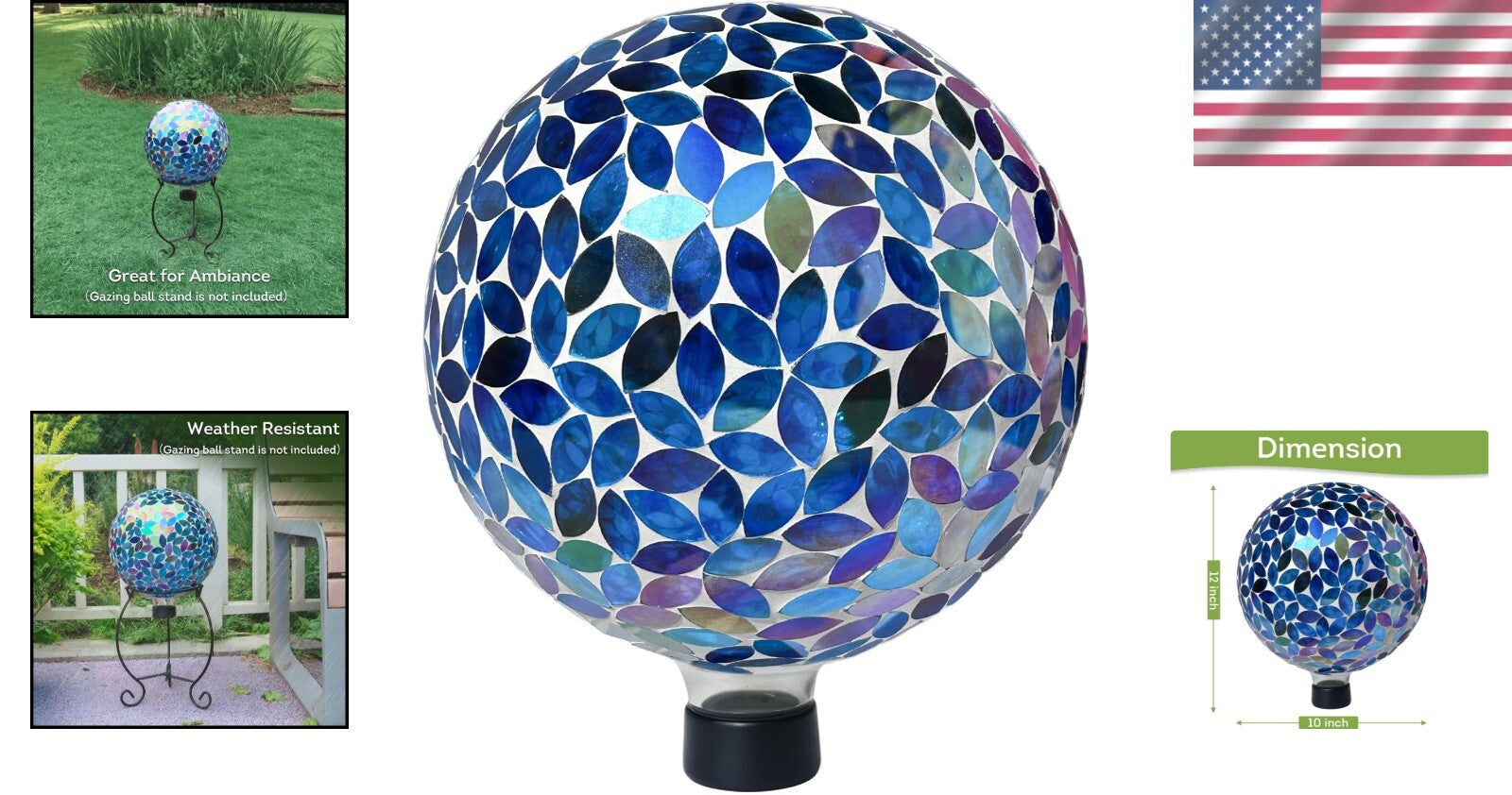 10-inch Artistic Mosaic Gazing Ball – Tranquil Lighting for Outdoor Spaces