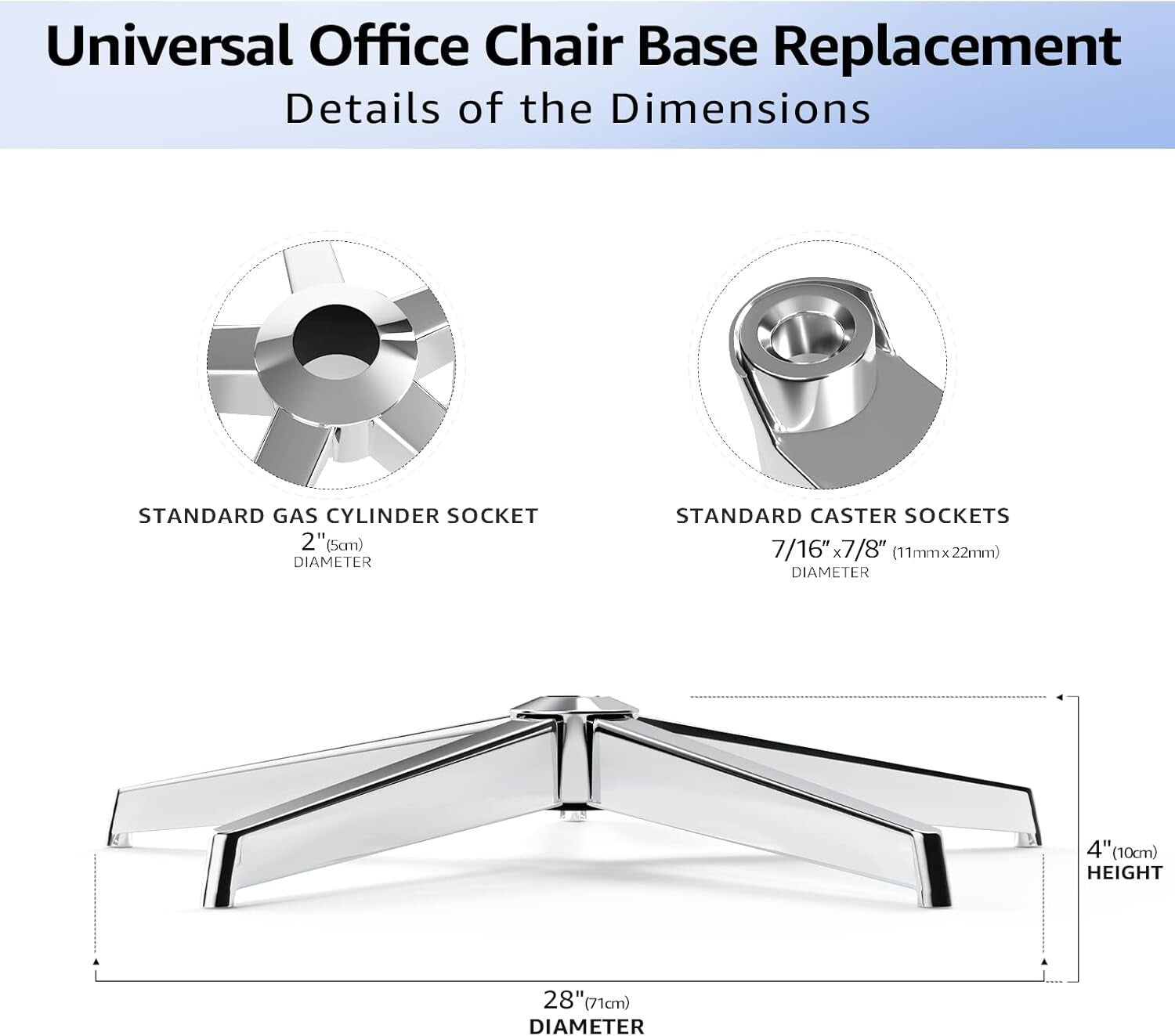 Heavy-Duty 28" Office Chair Base Replacement with Universal Gas Cylinder