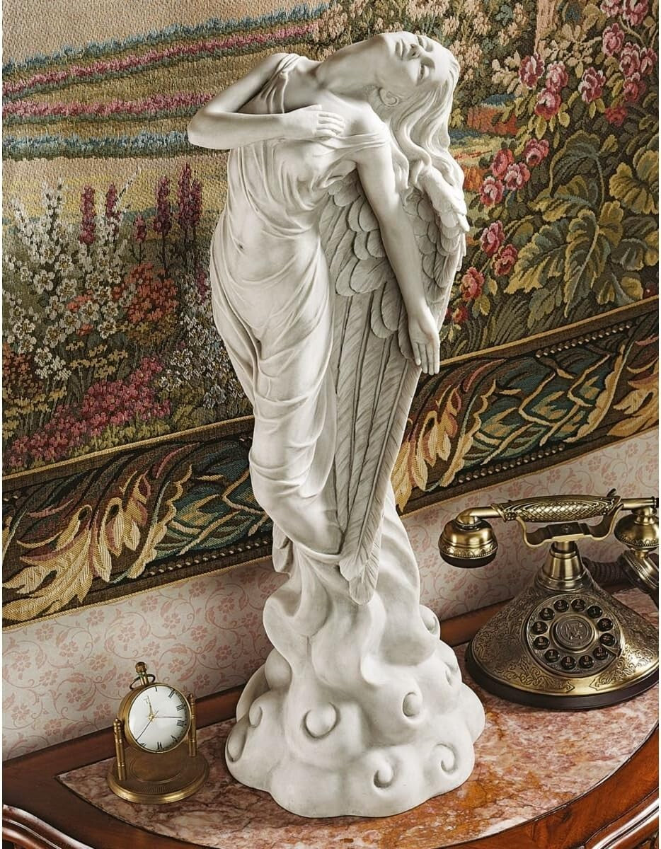 Exclusive Antique Stone Finish Angel Garden Statue - 6 lbs, Freestanding Art