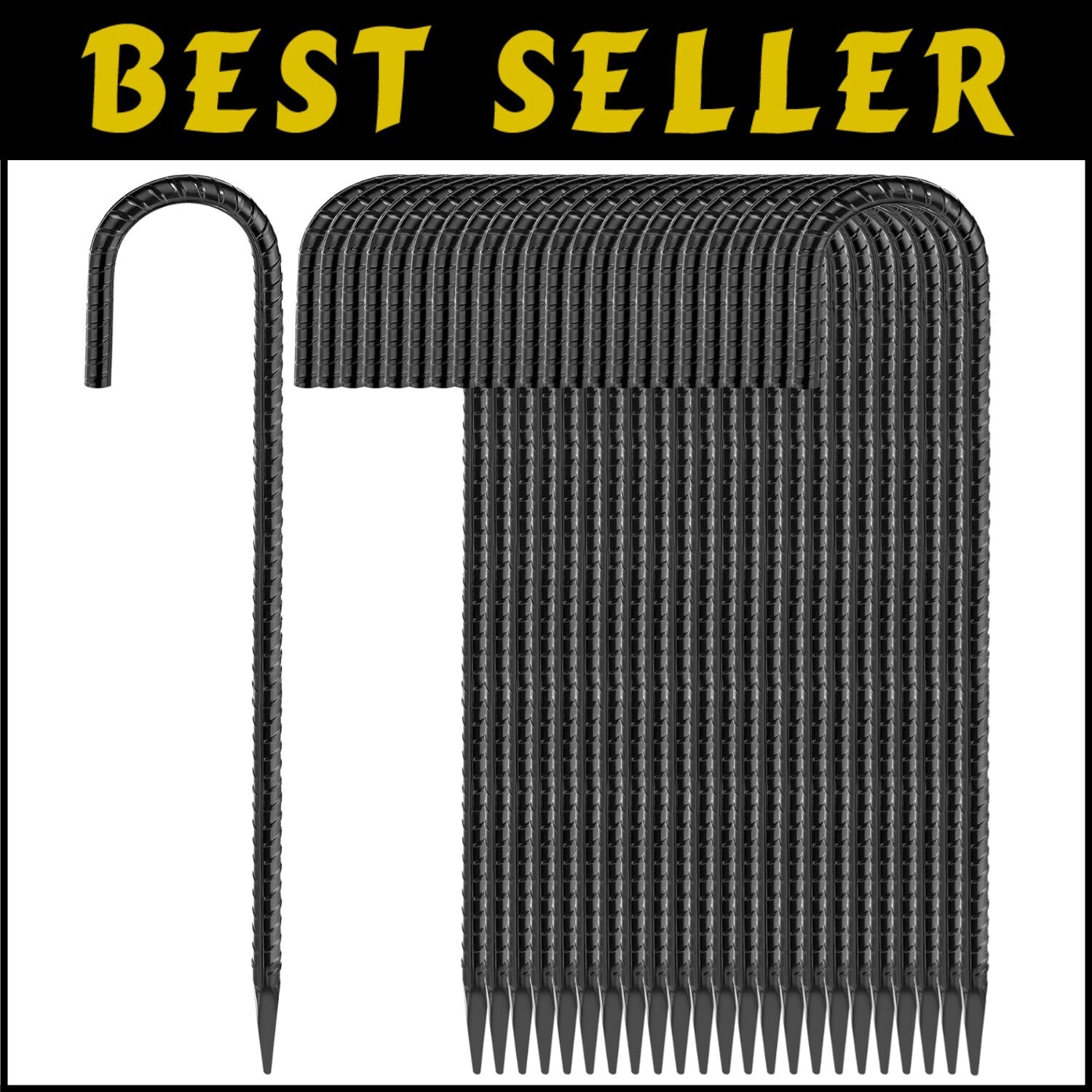 24-Pack 16 Inch J Hook Steel Tent Stakes – Reliable Chisel Point Ground Anchors