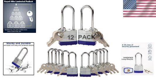 Heavy-Duty 12-Pcs Keyed-Alike Padlocks with Long Shackle for Ultimate Security