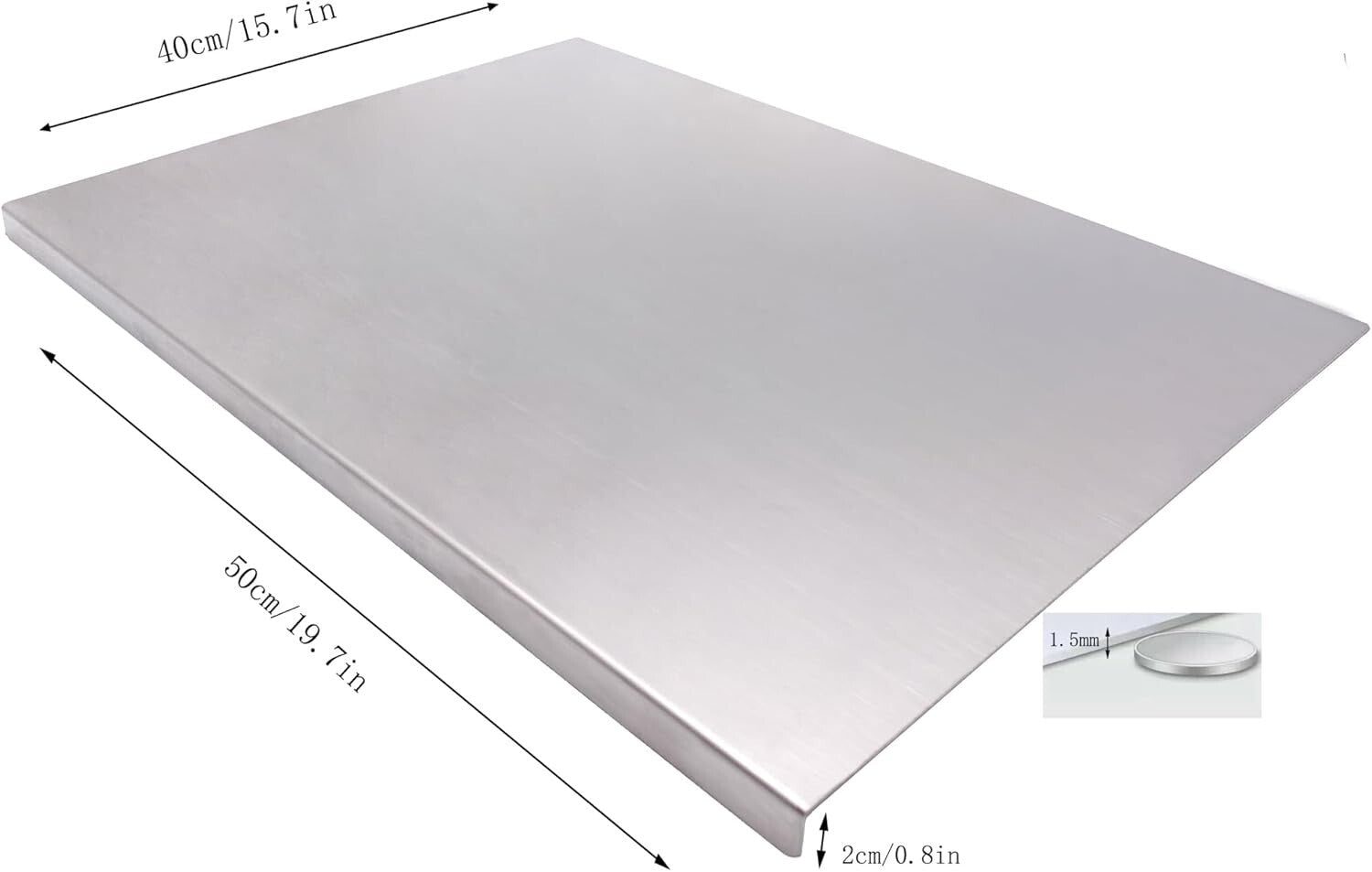 Durable Large Stainless Steel Cutting Board with Non-Slip Pads - 19.7 x 15.7 in