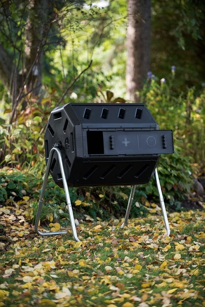 Durable Rotating Compost Tumbler with Two Chambers - Perfect for Organic Waste