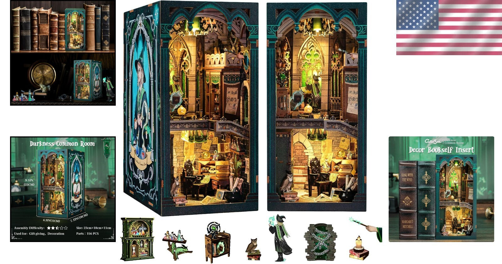 DIY 3D Wooden Book Nook Kit - Magical Miniature House Puzzle for Adults