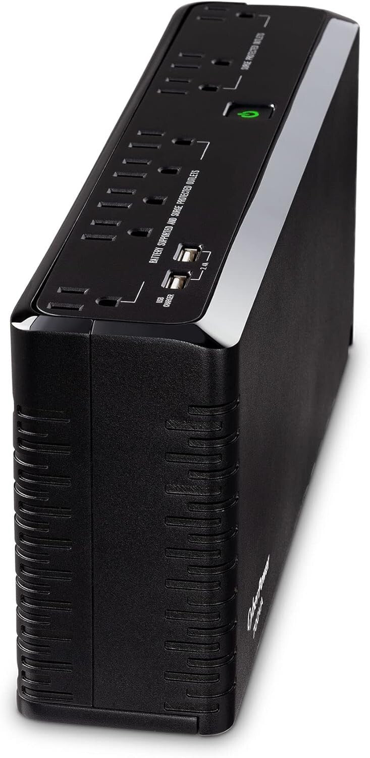 Compact 700VA UPS with Surge Protection & USB Charging - Black Power Supply