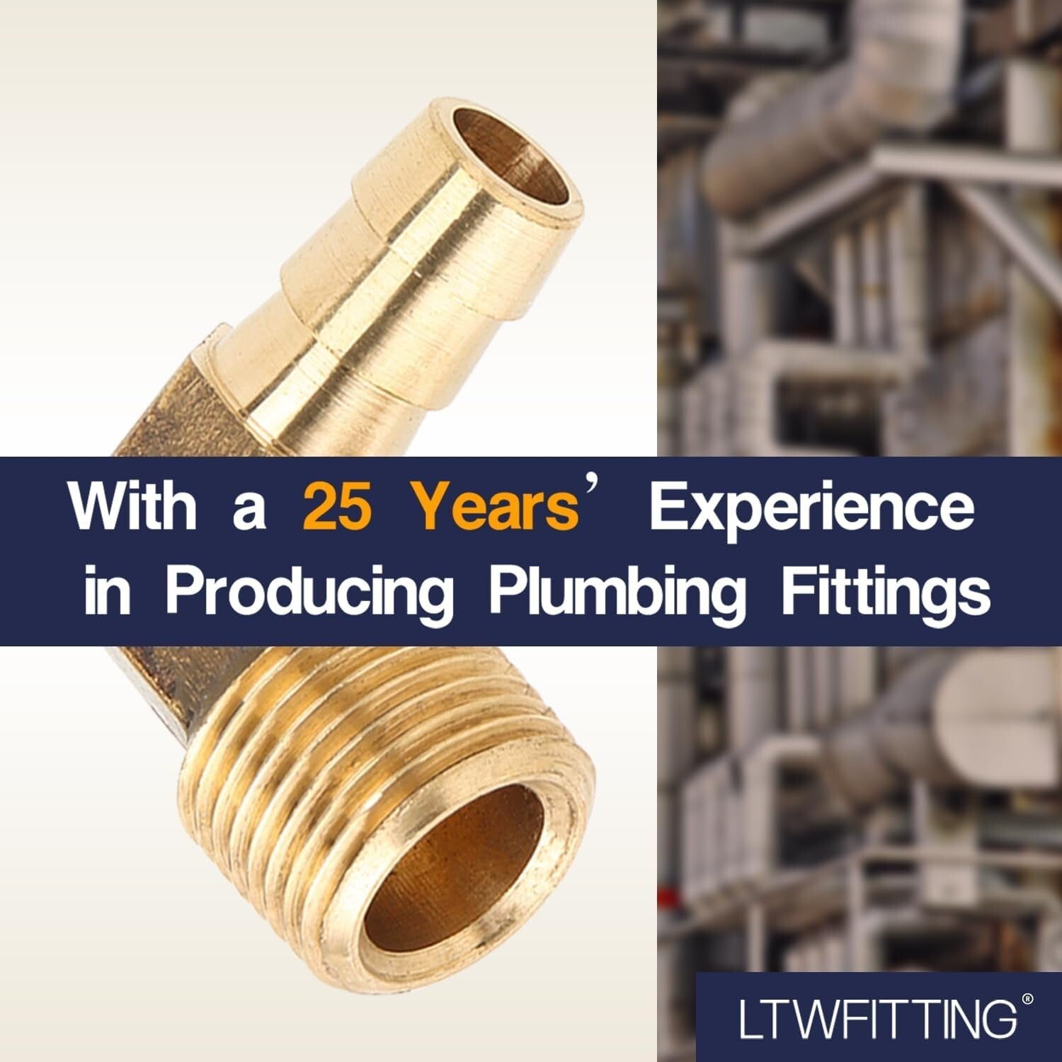 Durable 90° Brass Barb Elbow Hose Fitting, 3/8" ID X 3/8" Male NPT - 200 Pack