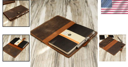 Elegant 5 x 8.25" Leather Portfolio Cover for Moleskine Journals - Aged Finish