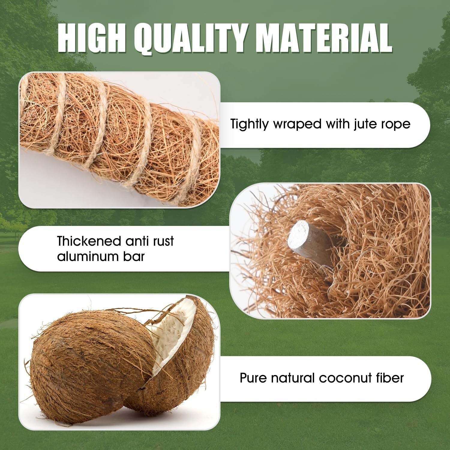 4 Pack Natural Coco Coir Moss Poles - Adjustable Plant Support for Indoor Growth