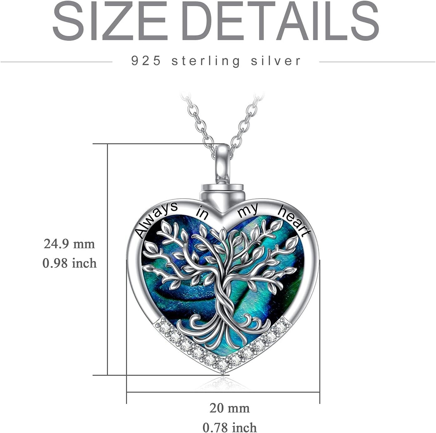 925 Sterling Silver Tree of Life Urn Necklace - Heart Keepsake Jewelry for Ashes
