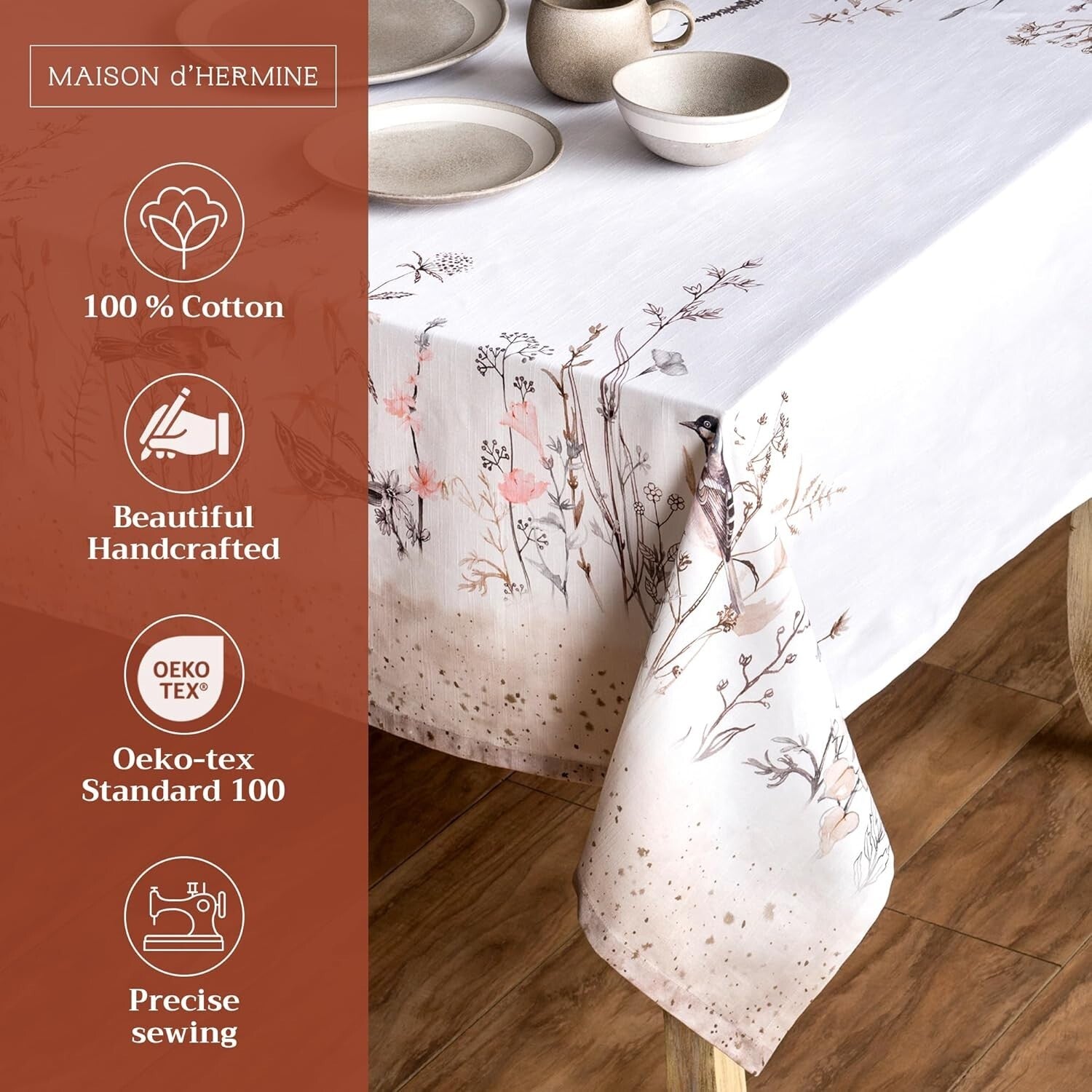 Versatile Cotton Tablecloth 60" x 108" - Textured Design in Brown Florals