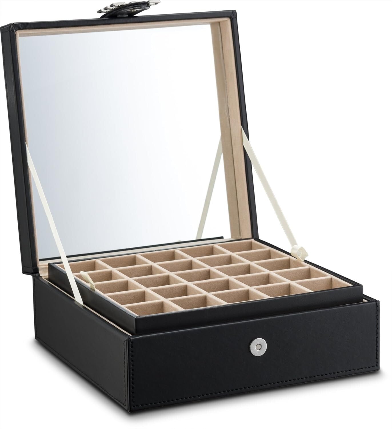 Elegant 50-Compartment Jewelry Organizer with Mirror - Perfect Earring Holder