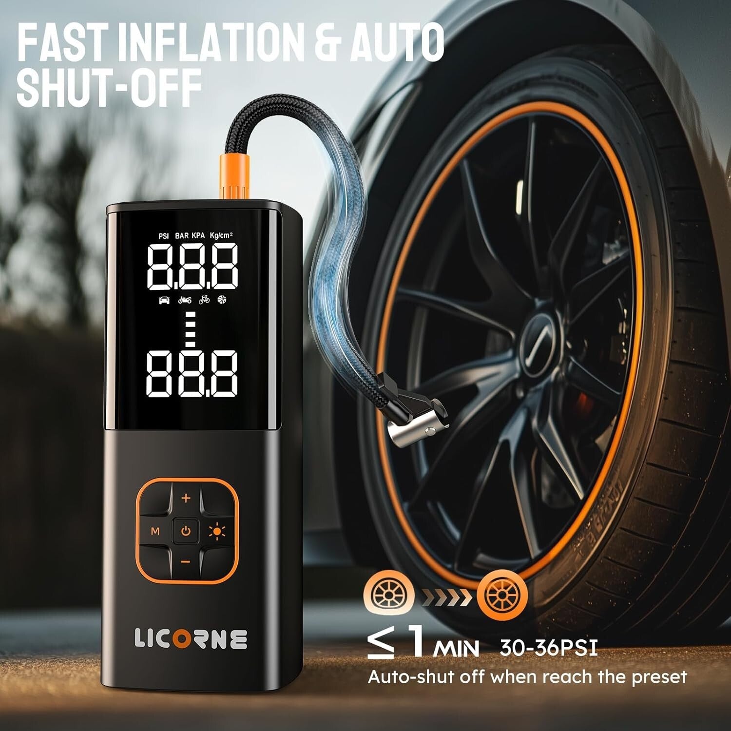 Rechargeable Tire Inflator with Digital Gauge - Ideal for Cars & Sports Balls