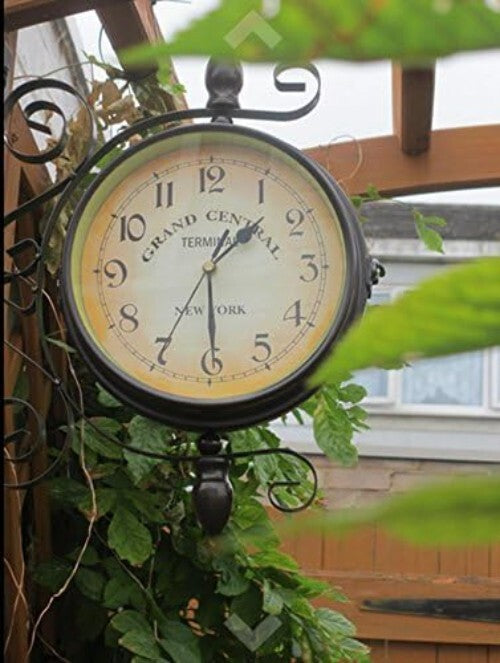 Chic 8-Inch Double-Sided Retro Station Wall Clock – Silent Wrought Iron Design