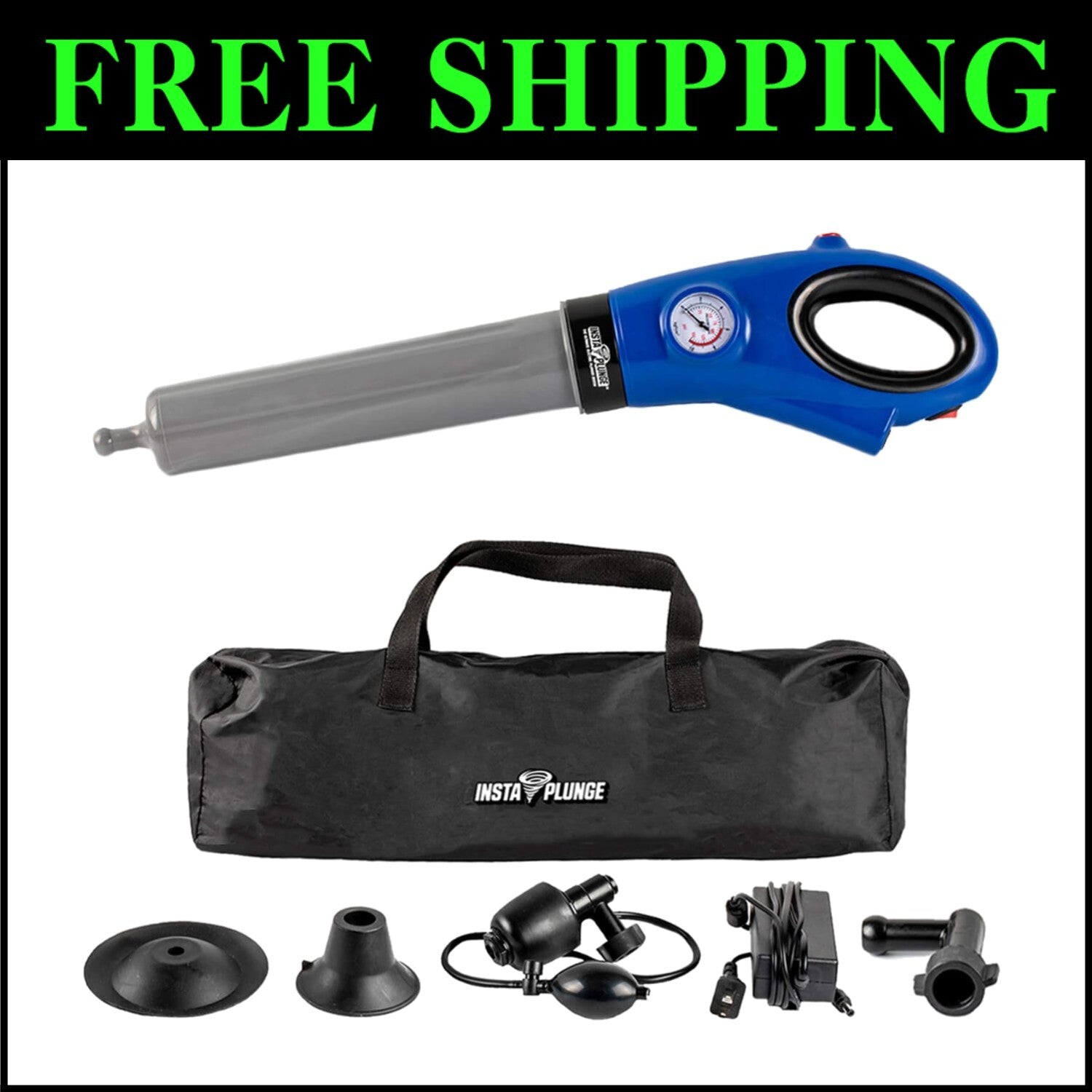 Electric Drain & Toilet Unclogger - Multi-Head InstaPlunge System for Home Use