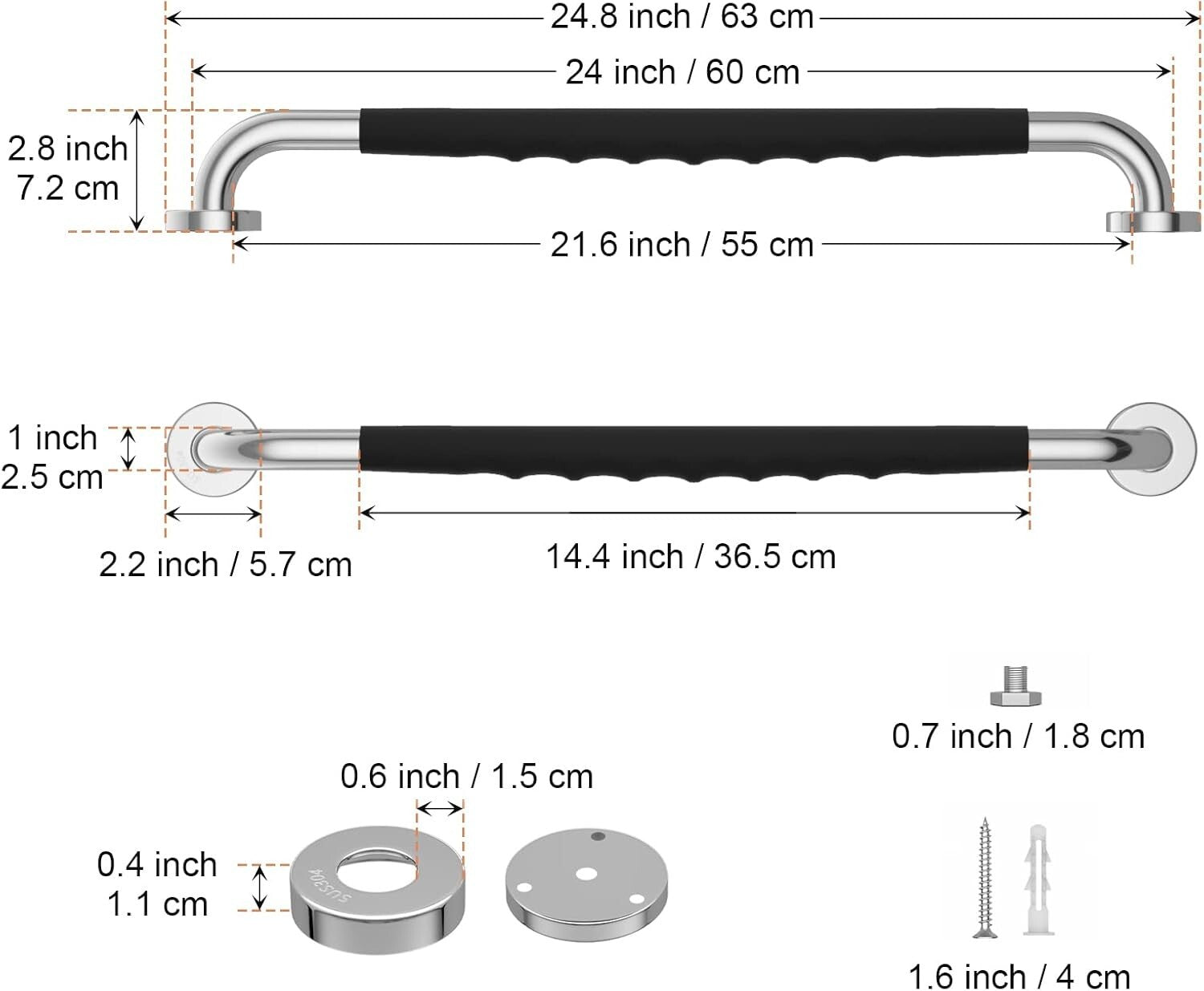 Dual 24-Inch Anti-Slip Grab Bars for Elderly & Handicap Support - Easy Install