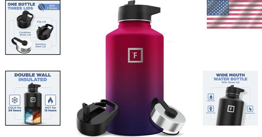 Eco-Friendly 64 oz Water Bottle with Three Lids - Perfect for Active Lifestyles