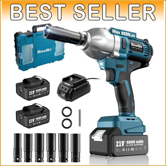 Efficient 665 FT-LBS Impact Wrench with 4.0Ah Batteries and Tool Storage Case