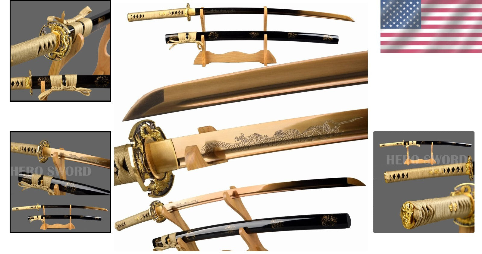 Elegant Gold Dragon Katana - 70cm Blade, Perfect for Martial Arts and Collecting