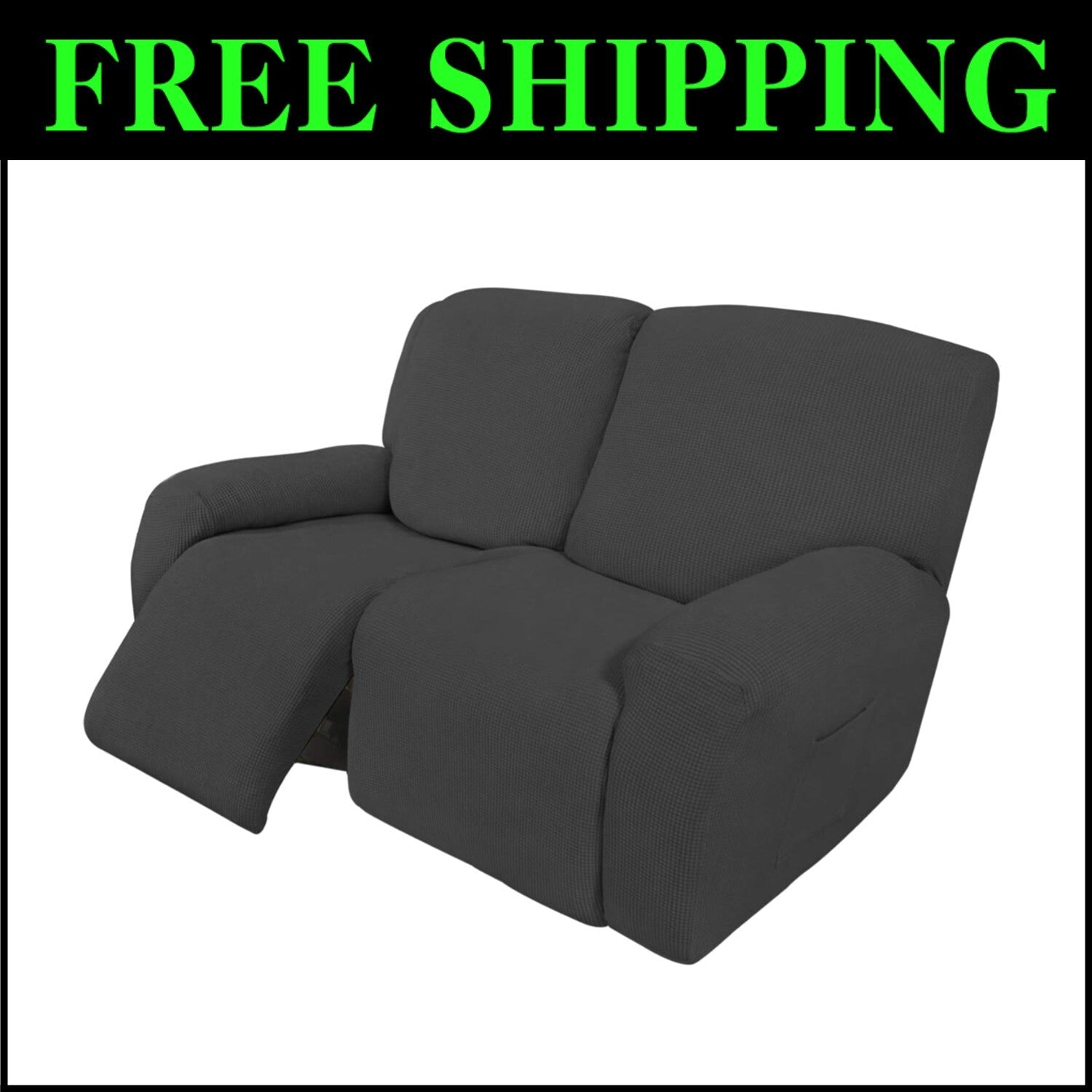 Dark Gray 6-Piece Recliner Loveseat Slipcover - Soft Stretch Sofa Protector