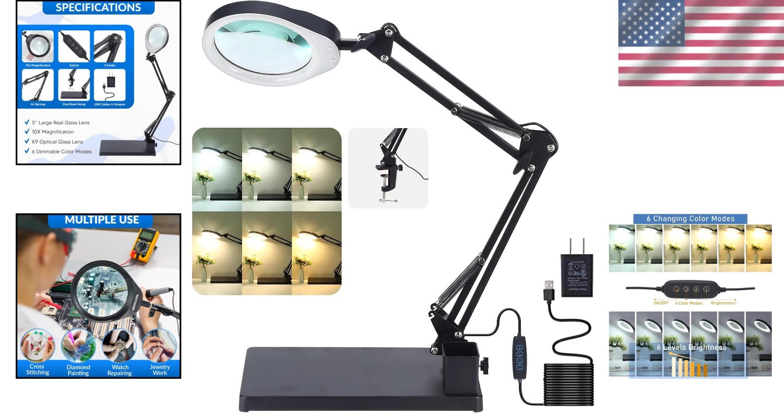 Versatile 2-in-1 10X Magnifying Lamp - Ideal for Sewing, Crafting, and Reading