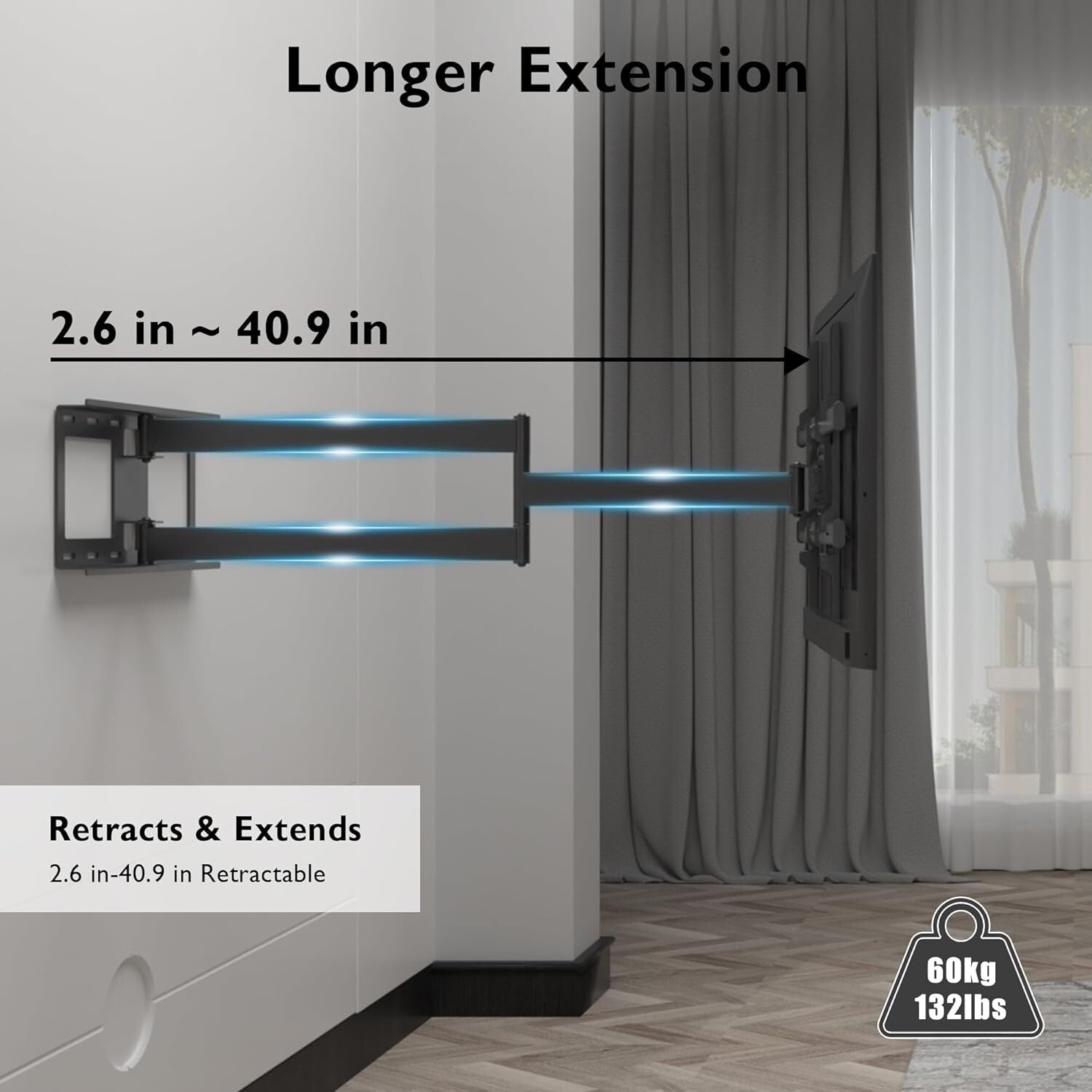 Extra Long Extendable TV Wall Mount for 32-75” TVs - Full Motion Flexibility
