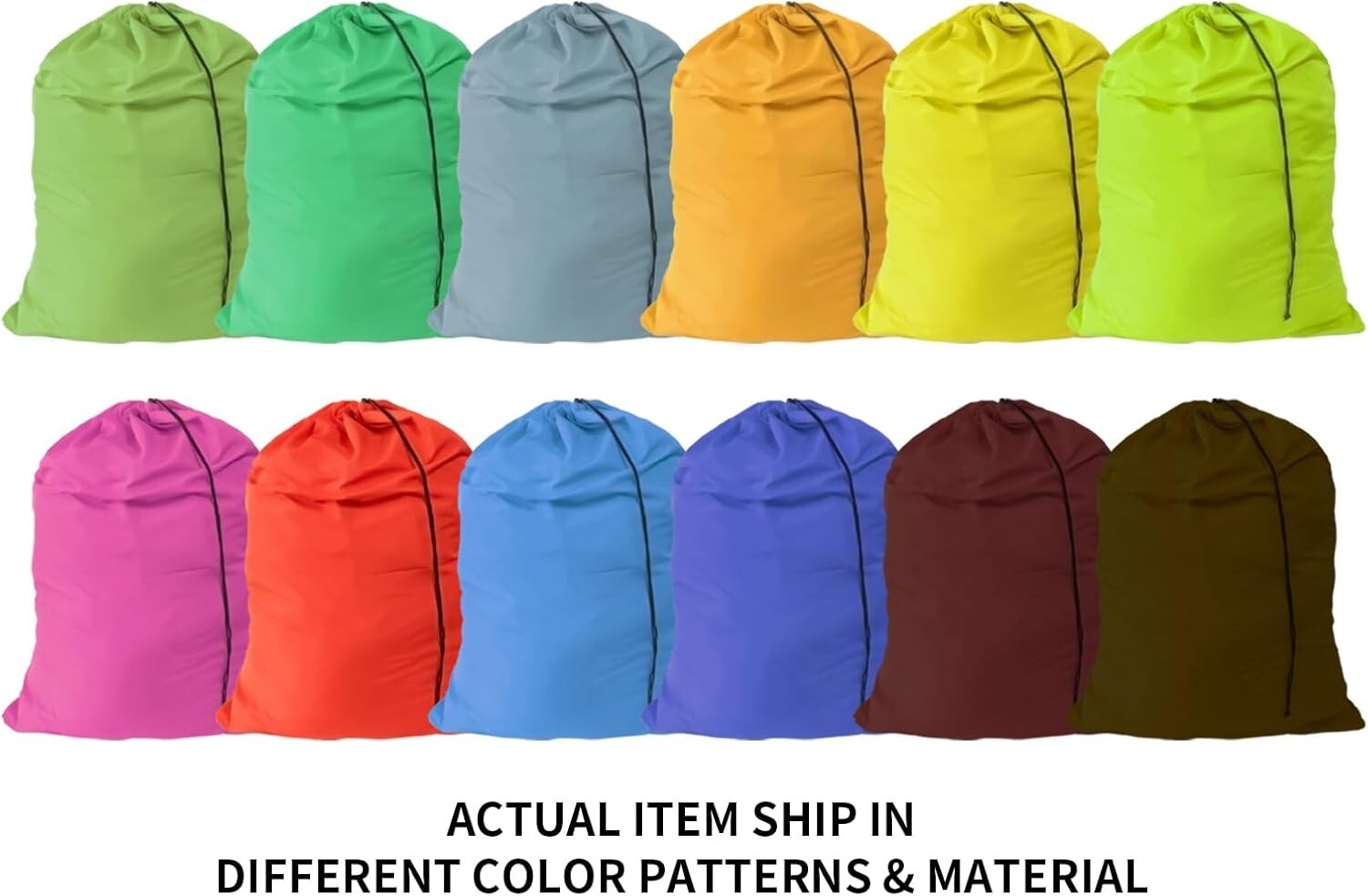 Durable Extra Large Nylon Laundry Bags with Drawstring - 12 Pack in Mixed Colors