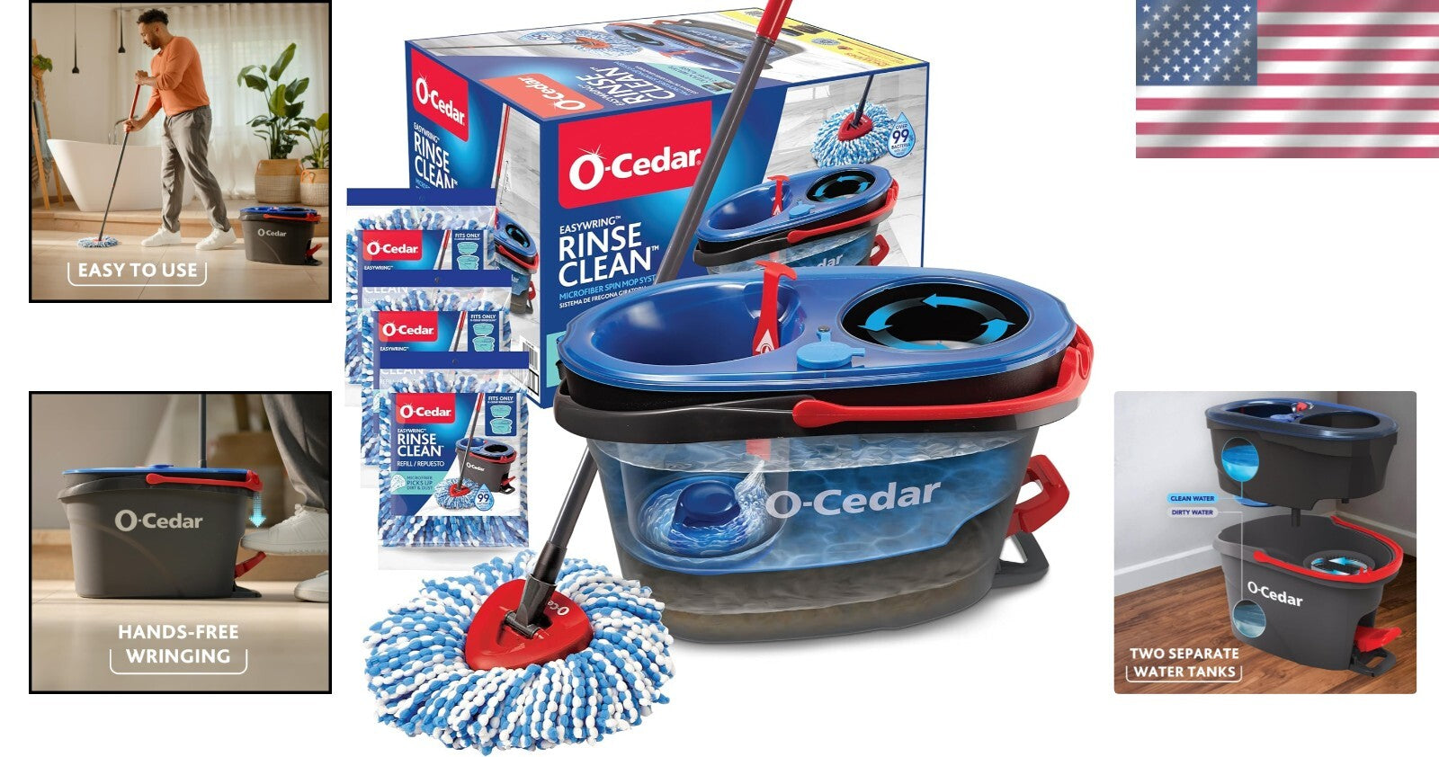 EasyWring RinseClean Spin Mop Set with 360° Bucket & 3 Extra Refill Heads