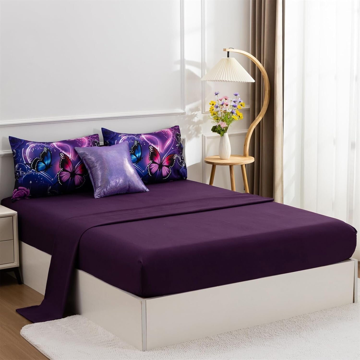 Galaxy 6pc Twin Comforter Set: Dreamy 3D Butterfly Print in Purple & Blue