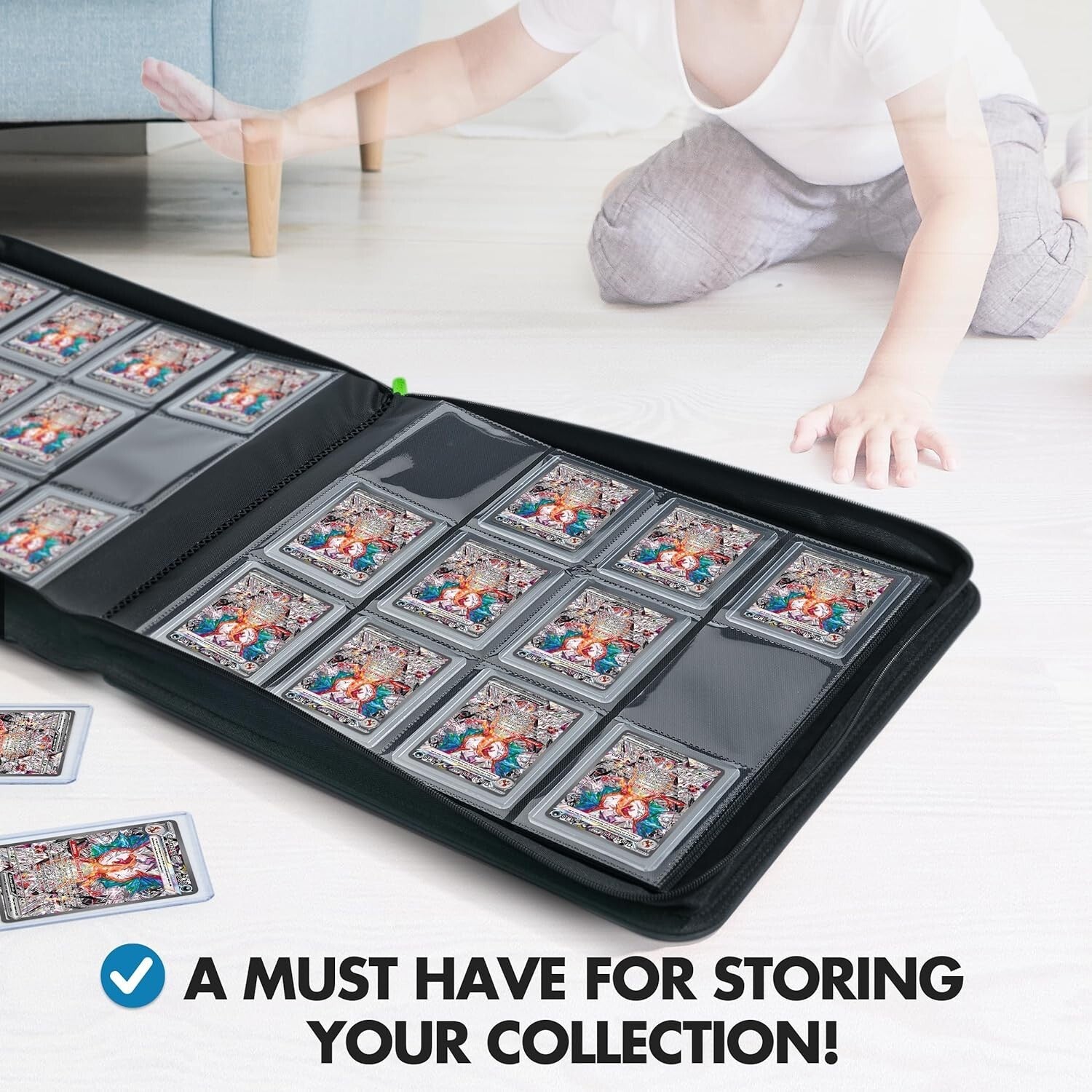 Durable 384 Card Toploader Binder with Water-Resistant Cover and Zipper Closure