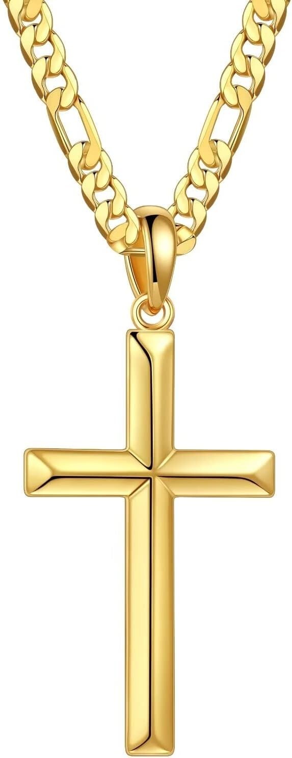 Adjustable S925 Sterling Silver Cross Necklace with 18K Gold Chain - 16-24 Inch