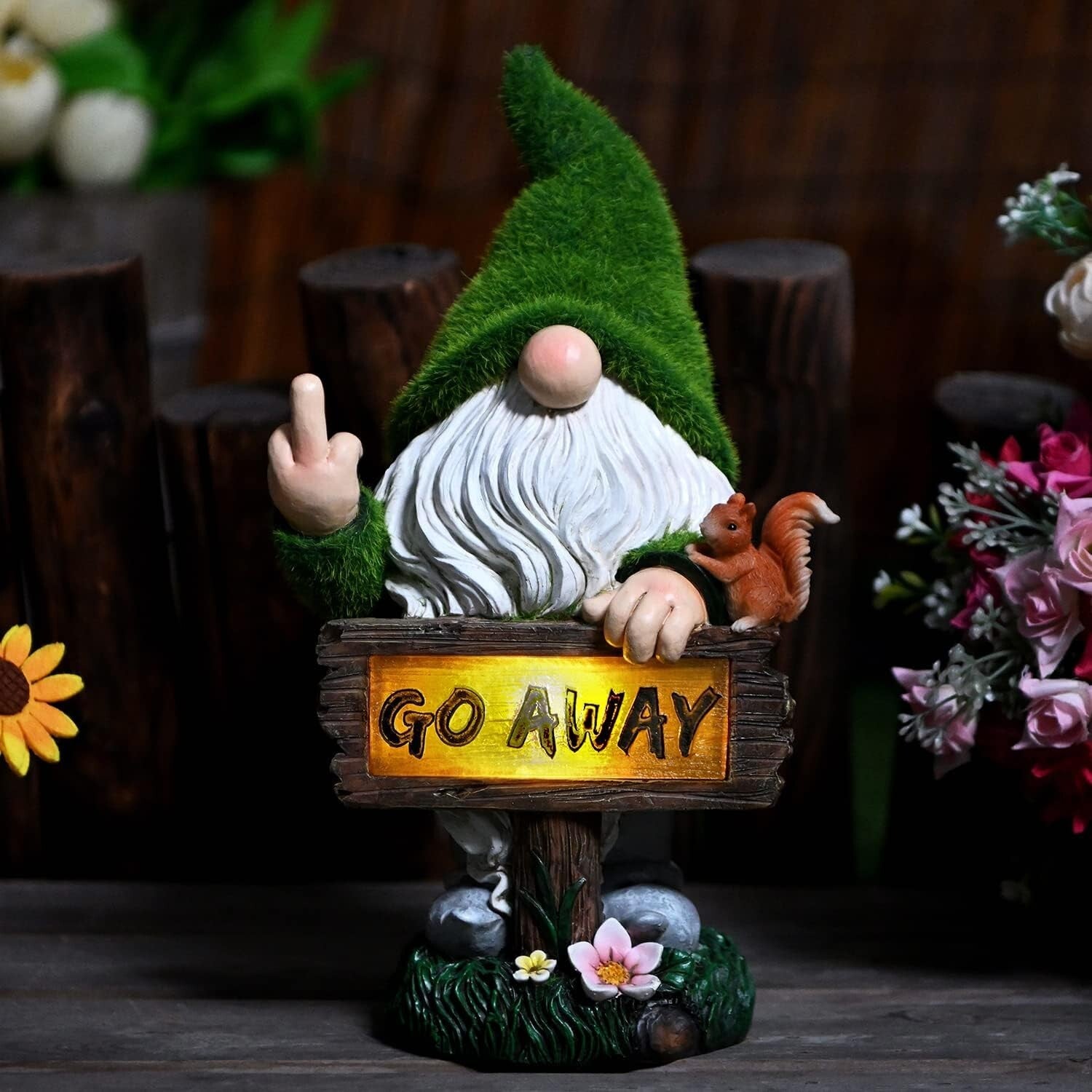 Eco-Friendly Solar LED Gnome Decoration - 10-Inch Funny Lawn Sculpture