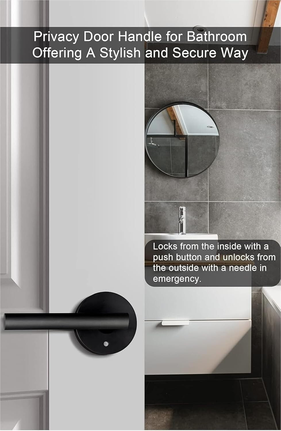 Zinc Alloy Matte Black Privacy Lever Door Handle - 6 Pack with Installation Kit