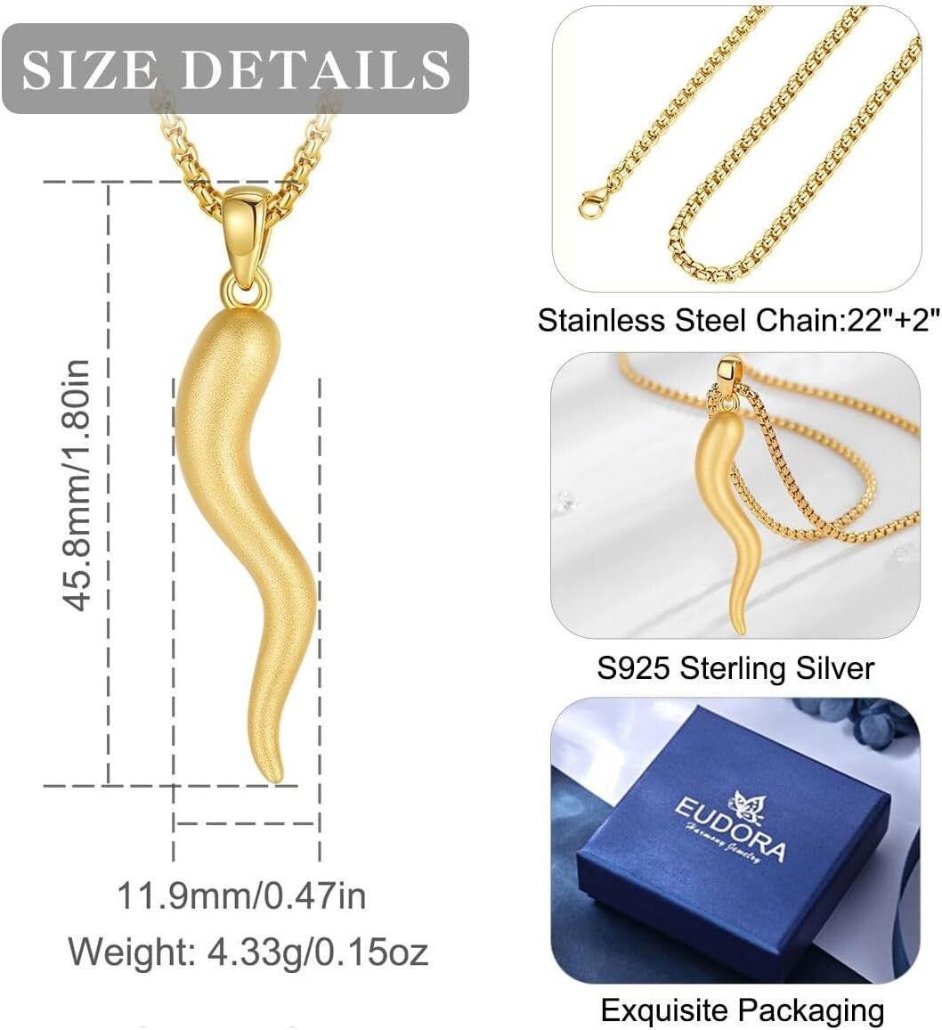 Elegant Gold Cornicello Amulet Necklace - Protection Pendant for Unisex Gifting