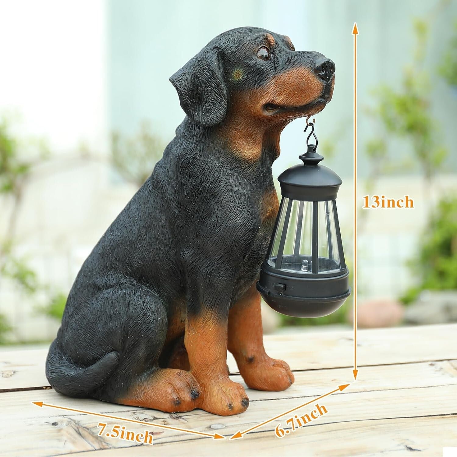 Durable 13” Rottweiler Dog Garden Statue with Solar Lights – Charming Decor