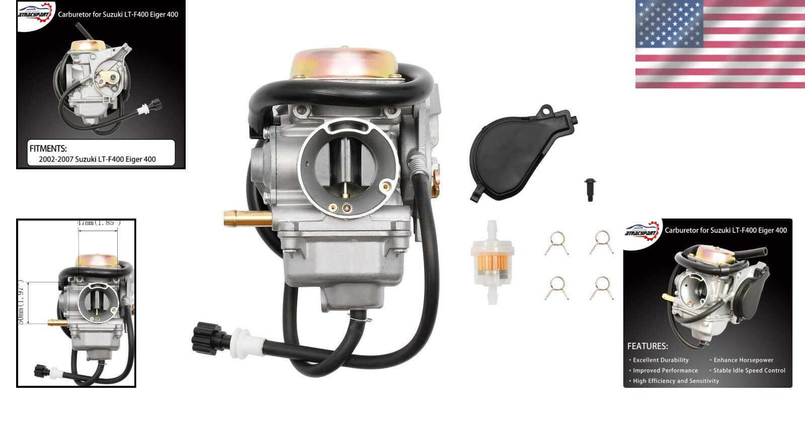 Reliable OEM Carburetor for Suzuki Eiger 400 ATV - 1-Year Warranty Included