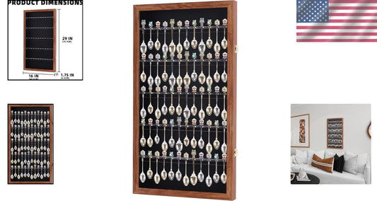 Compact Wall-Mounted Souvenir Spoon Cabinet with Keyed Lock - 60 Spoon Holder