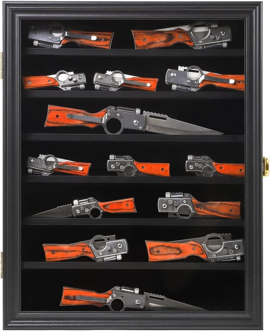 Lockable Knife Display Case with Acrylic Protection - 7 Shelf Wall Cabinet