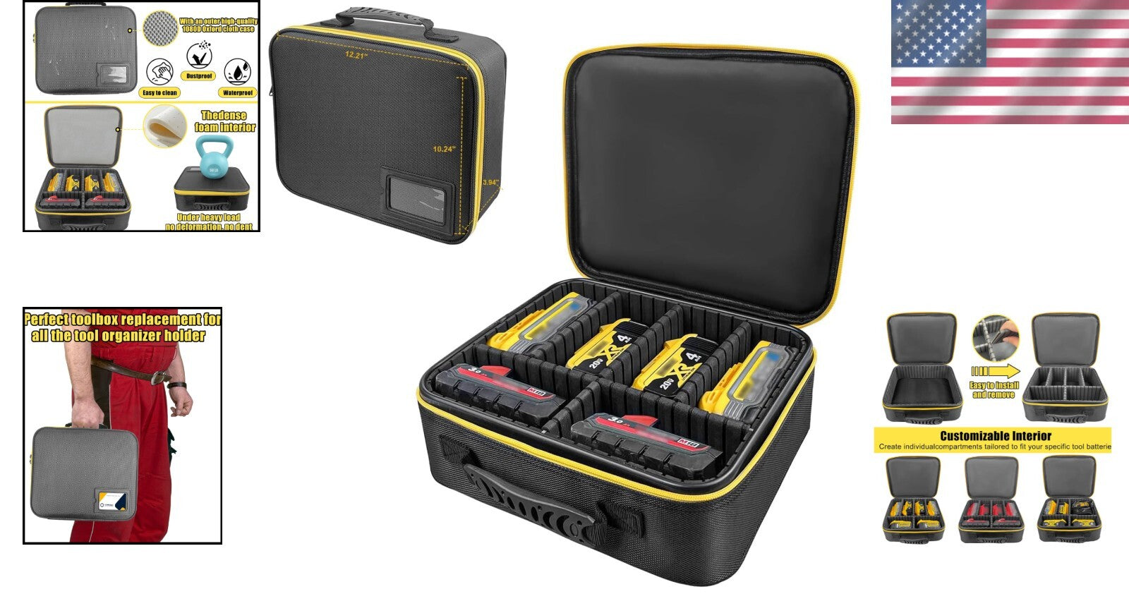 Durable Portable Battery Organizer with Customizable Interior for Power Tools