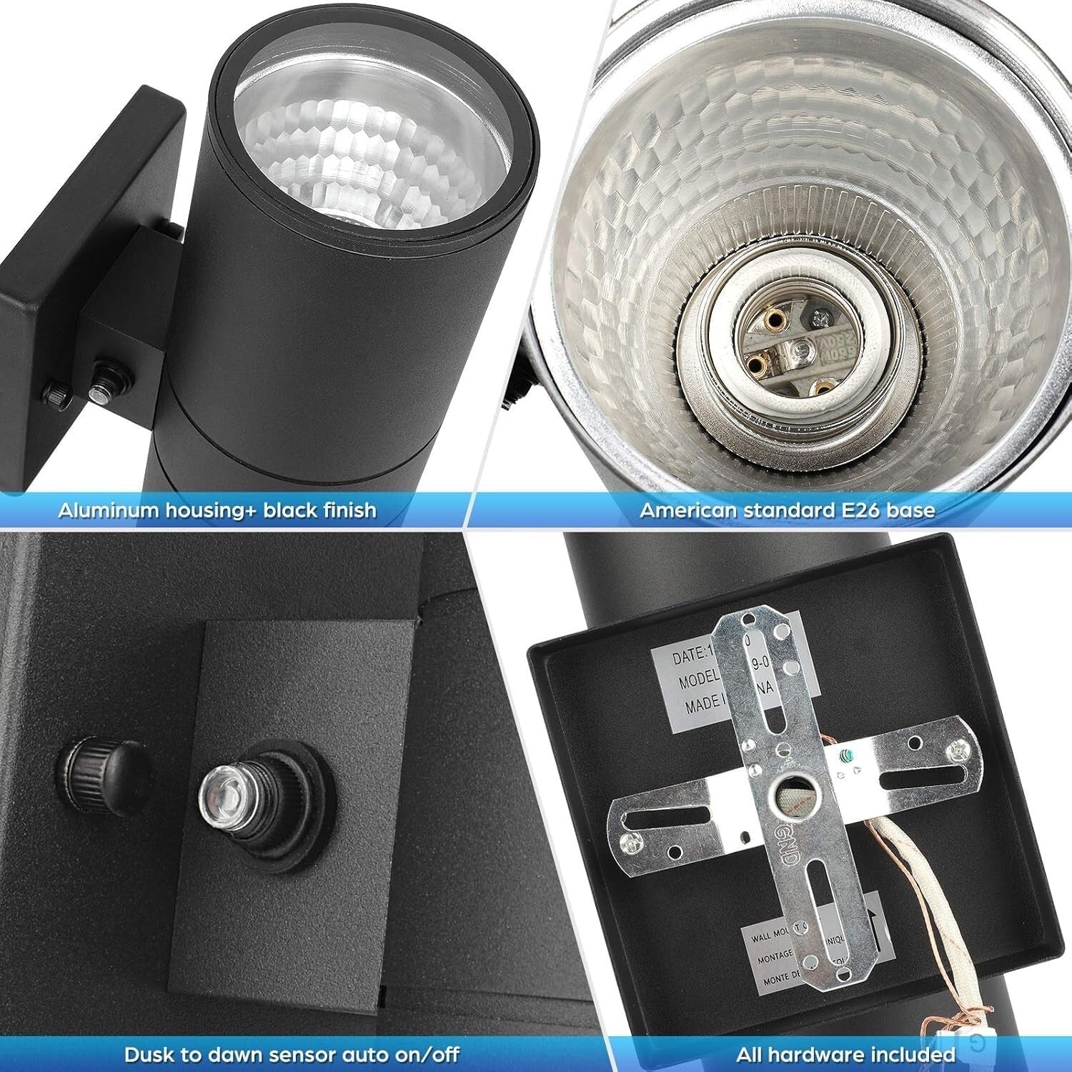 Weatherproof 4-Pack Black Up and Down Wall Sconces for Modern Outdoor Spaces